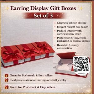 Display and Fixture Store Red Jewelry Earring Magnetic Ribbon Closure Boxes - 3